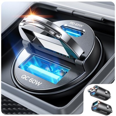 2Pack 125W USB C Car Charger Mini, Flush Fit w/Pull Ring DualPort Car Cigaret...