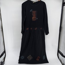 Blue Cactus Black Ribbed Long Sleeve Graphic Midi Dress Made in USA Medium VTG