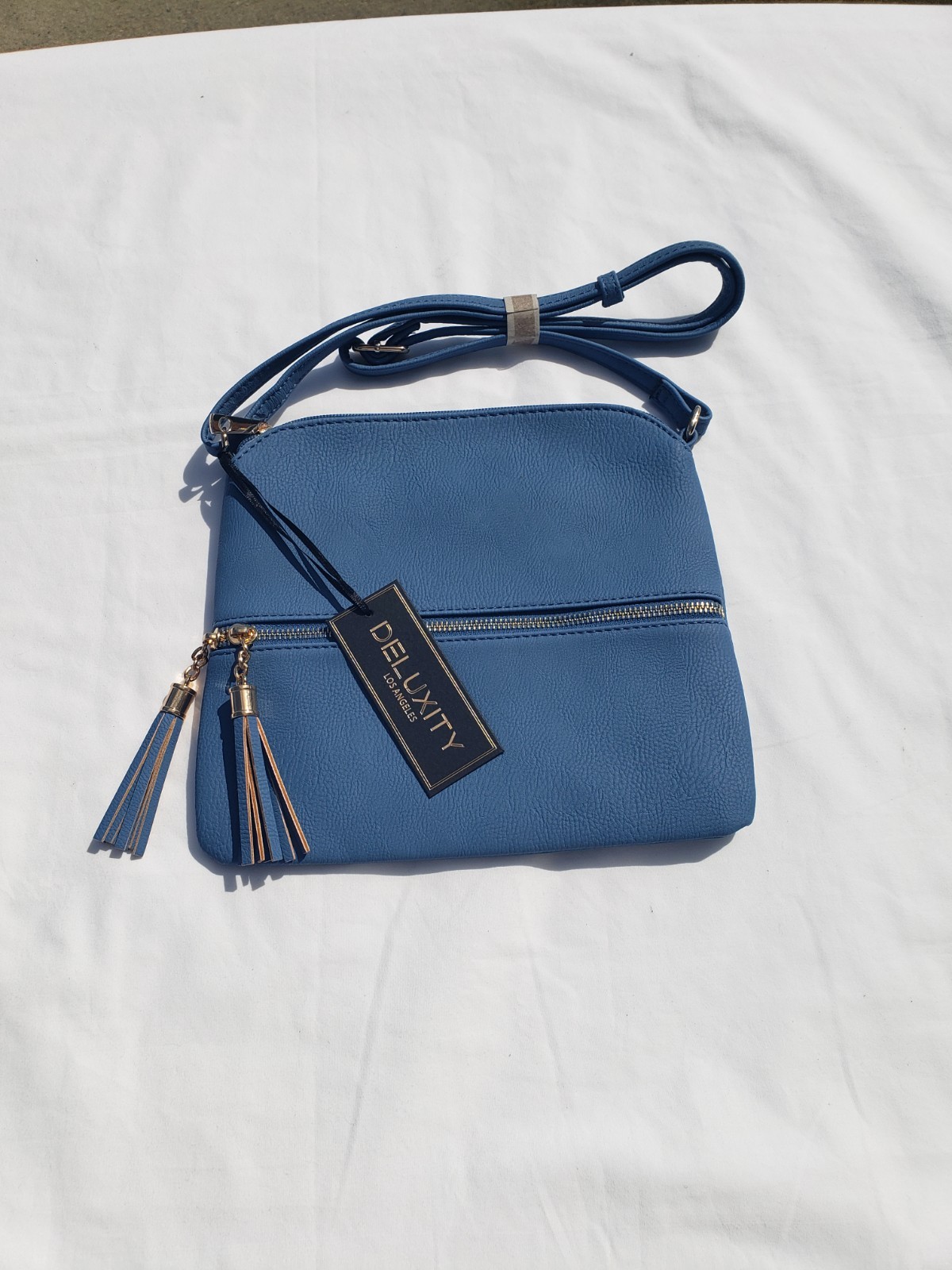 NWT Deluxity Crossbody Bag Purse with Tassel Blue Vegan Faux Leather HY2038A
