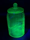 Vintage Uranium Anchor Hocking Glass 8.5” Hoosier Ribbed Canister W/Lid SEE PICS