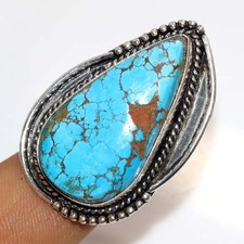 Turquoise 925 Silver Plated Ring US 8 Ethnic Jewelry Limited Stock Deal JW