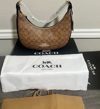 Coach Crescent Logo Shoulder Bag Brown Tan Gold Hardware with Dust Bag