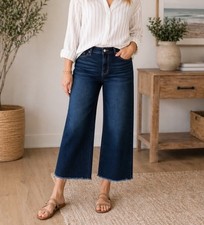 Judy Blue Womens High Waist Wide Leg Crop Raw Hem Jeans Size 3/26 Stretch EUC