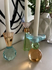 SET OF 3 (ALDI) KIRKTON HOUSE CUT GLASS CANDLE HOLDERS NWT