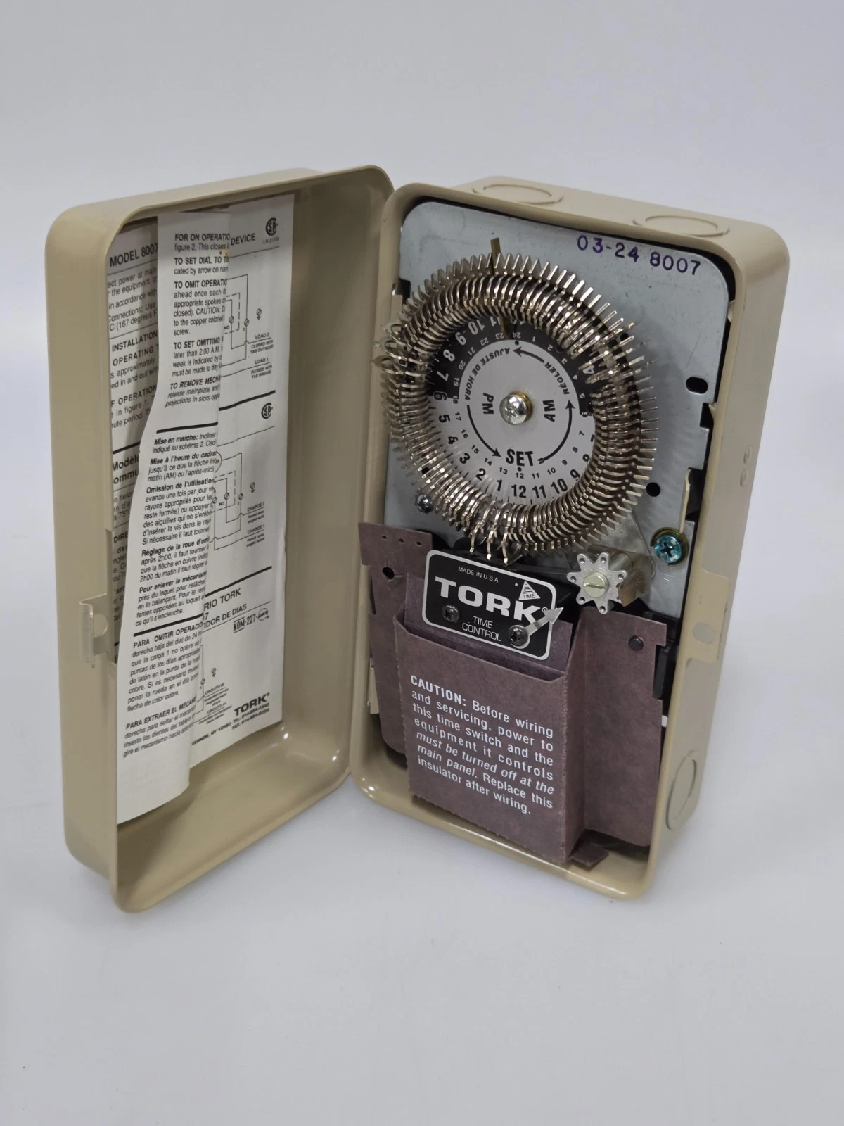 Tork 8007 Time Switch 24 Hour w/Skip-A-Day Duty Cycle Dial, 20A, 120VAC, 60Hz