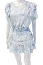 Love Shack Fancy Womens Mini Sundress Light Blue Cotton Short Sleeve Size S