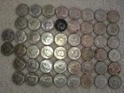 50 Kennedy half dollars. 40% silver. 1965-1969. Circulated.