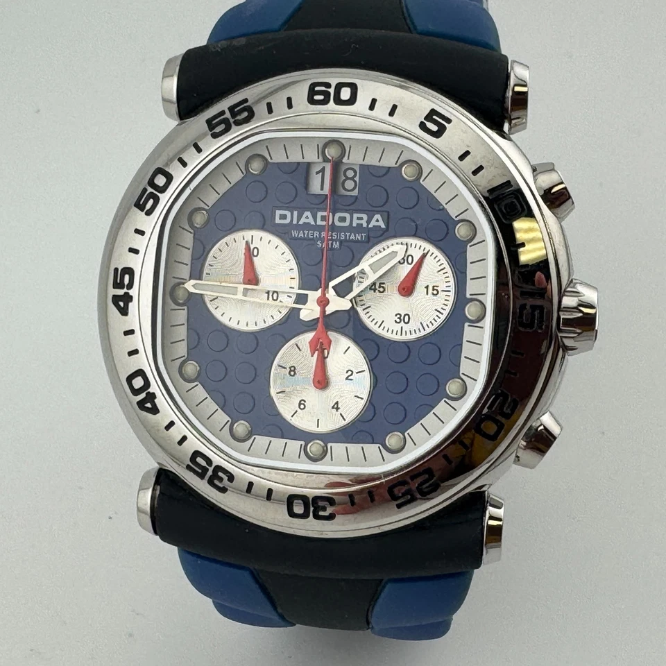 BONITO DIADORA Reloj Cuarzo Hombre 50m Plata Acero Azul Cronógrafo Fecha Batería Nueva Foto 2 de 4