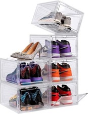 6x Stackable Foldable Boxes Trainers Organiser Clear Plastic Shoe Storage Box UK