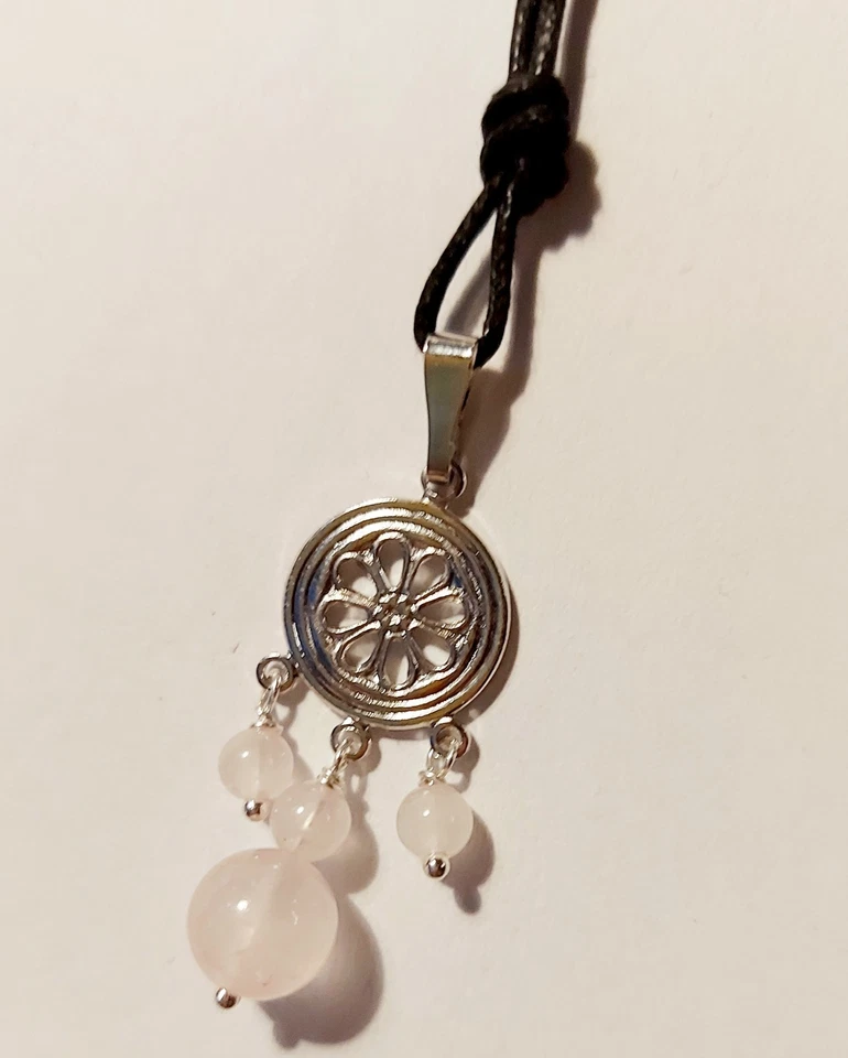 Ciondolo in argento 925 con pietre quarzo rosa naturale da 8 e 4 mm idea Natale - Immagine 3 di 4