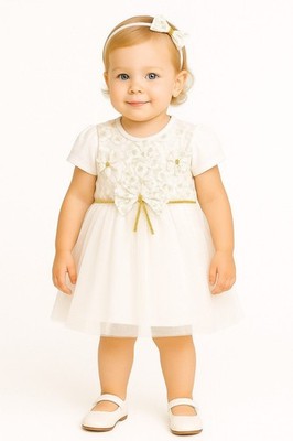 Christening dress princess dress with headband, party dress, 100% cotton, white