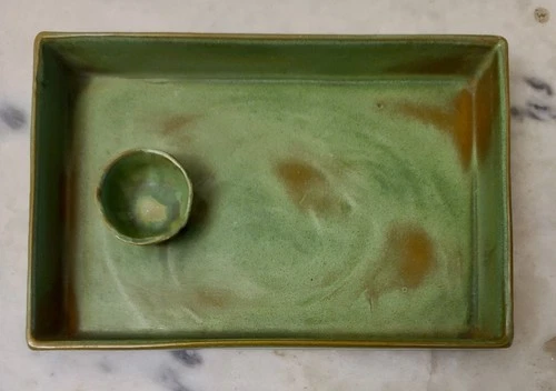 Vintage Frankoma Pottery Serving Tray & Dip bowl attached