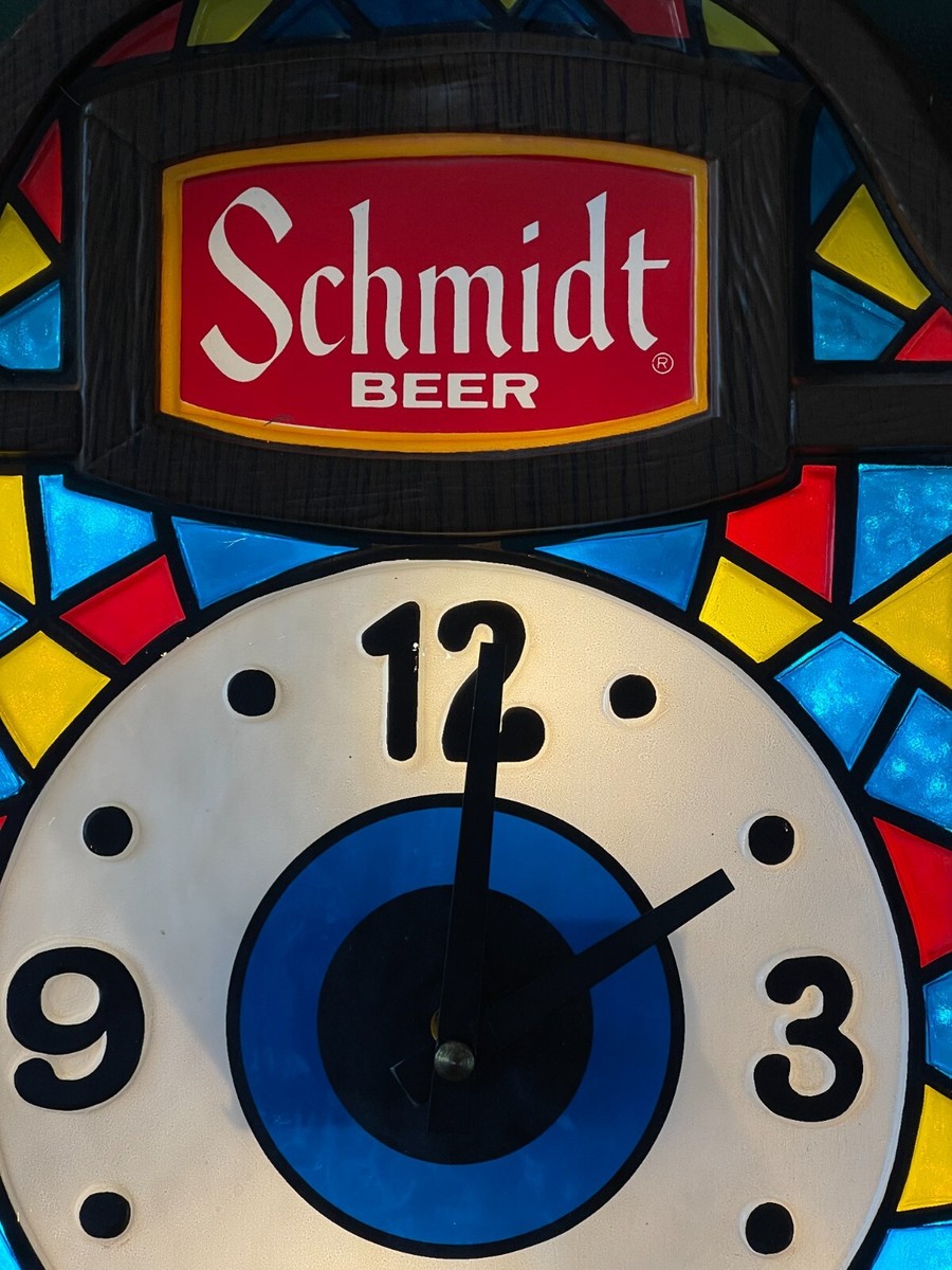 Vintage MCM Schmidt Beer Brewery Hanging Wall Clock Lighted Sign