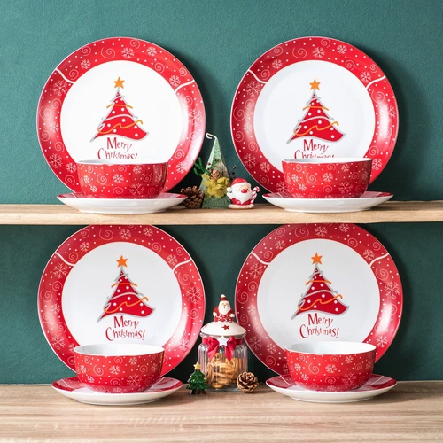 VEWEET Porcelain Christmas Dinnerware Set Round Tableware Set Service for 4/6 - Picture 14 of 25