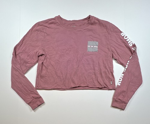 Vans Off The Wall Pink Long Sleeve Cropped Shirt Small Ron Jon Surf Checkered