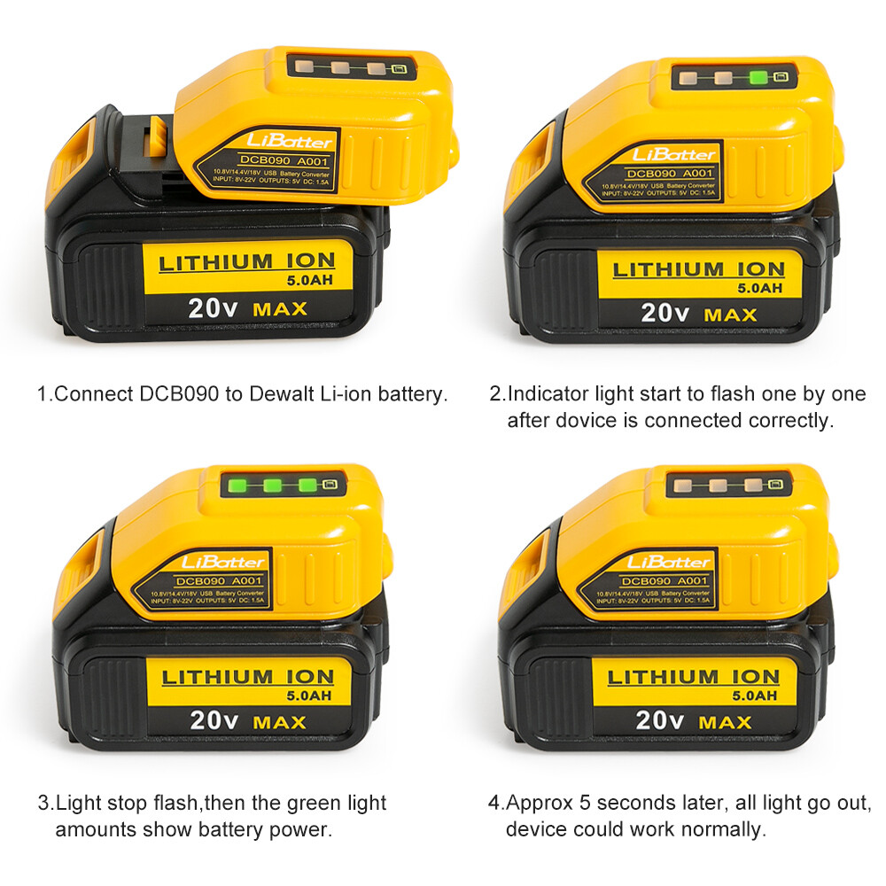 2Pack DCB090 Dual USB Power Source Battery Charger Adapter For Dewalt