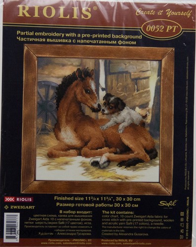 Riolis Foal and Puppy Pre-Printed Background Cross Stitch Kit 0052 PT NIP - Picture 2 of 7