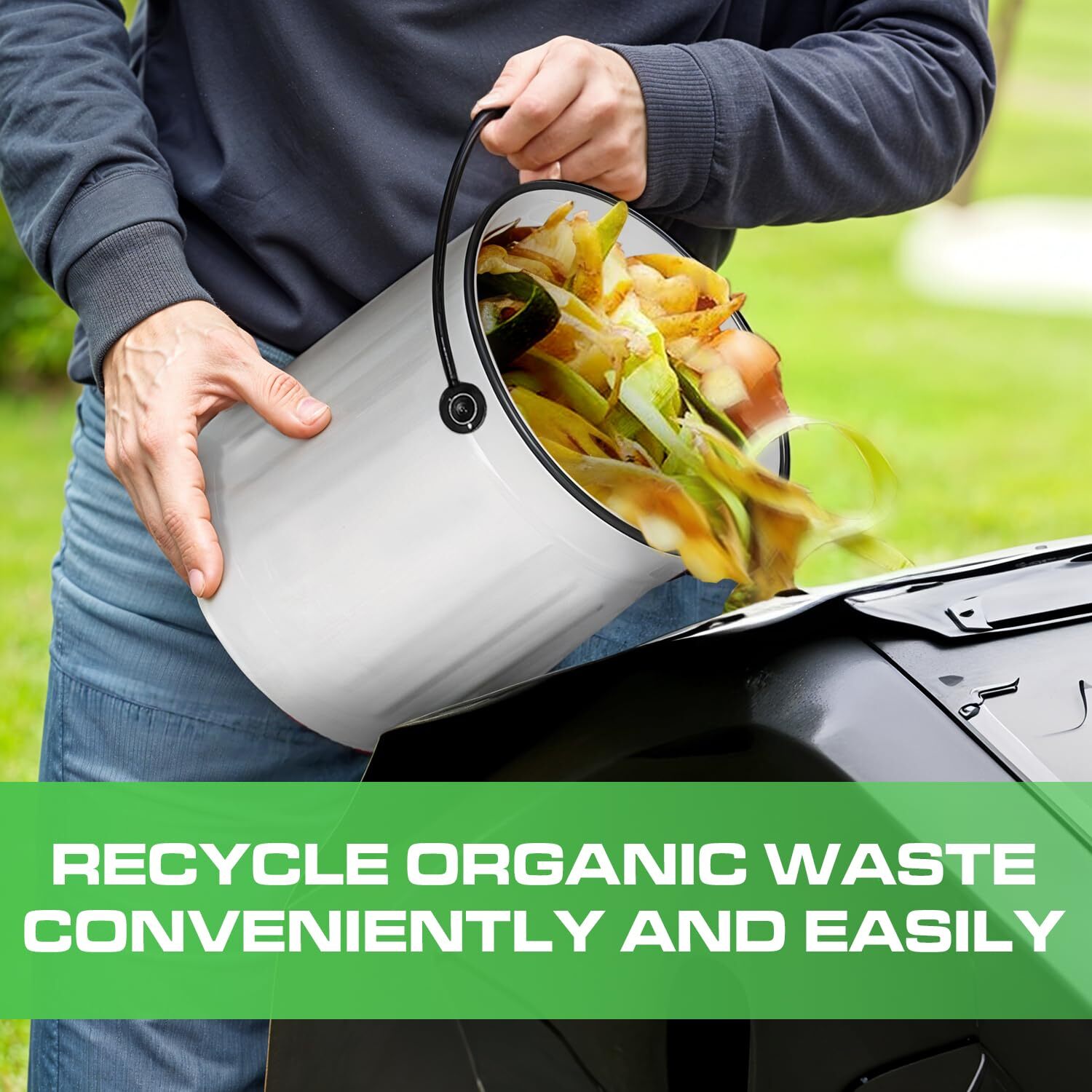 White Steel Kitchen Compost Bin 1.5 Gallon Countertop Container with Filter