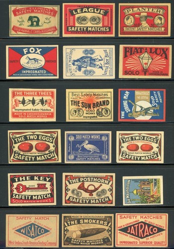 ¡LOTE DE 18 ETIQUETAS PUBLICITARIAS MATCHBOX VINTAGE CHECOSLOVAQUIA!! TT48