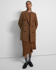 Theory Double Breasted Bonded Wool Blend Coat Tan Sz 12