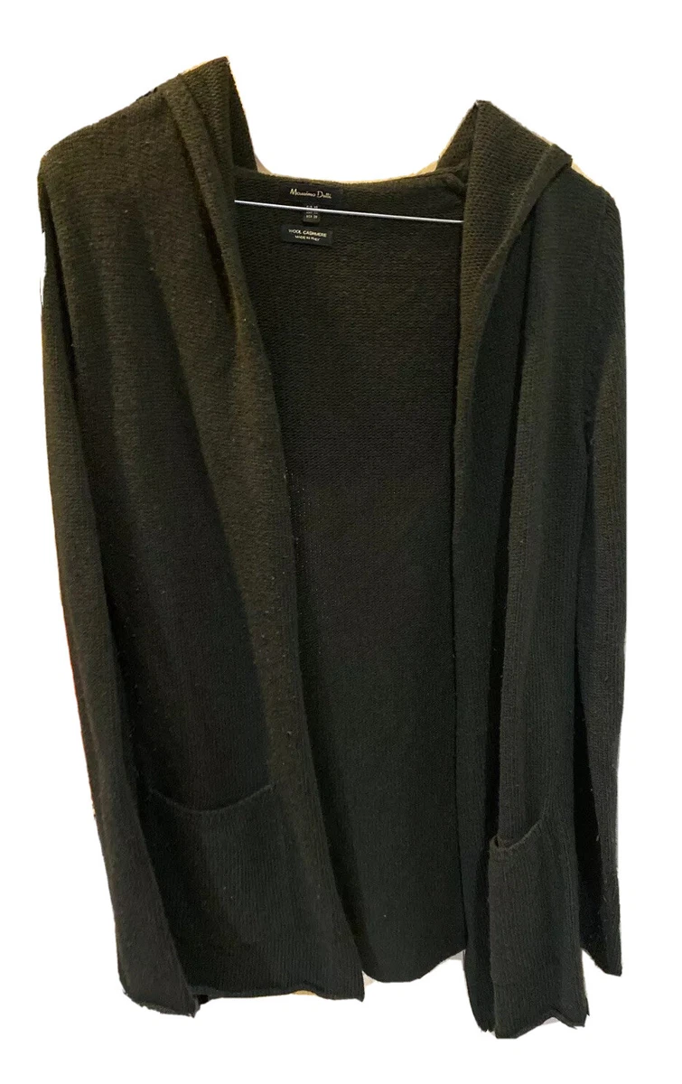 MASSIMO DUTTI WOOL BLack CASHMERE LONG DOUBLE BREASTED CARDIGAN SZ