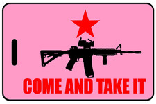 Personalized Black Rifle - Come And Take It on Pink Bag Tag (Red)