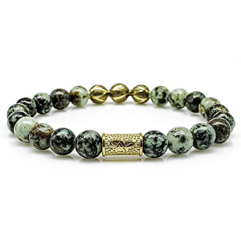 African Türkis 925 Sterling Silber Armband Bracelet Perlenarmband Kugel 18k Gold - Bild 3 von 4