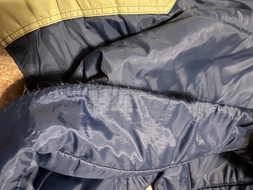 Vtg Sears Western Vest Puffer Snap Front Ski 2 Tone Blue Tan Snap Nylon Poly XL - Picture 10 of 10