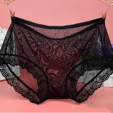 2PCS Women Sheer Mesh Lace Briefs Panties Plus Size Sexy Underpants Underwear