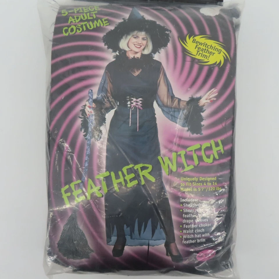 De Colección Divertido Mundo Pluma Bruja Mujeres Talla Única 4-14 OSFM 5 Piezas Disfraz Adulto NUEVO Foto 2 de 4