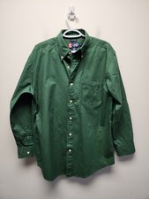 Men's Chaps Medium Green Easy Care Designer Plain Casual Dress Shirt Long sleeve