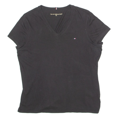 TOMMY HILFIGER Womens T-Shirt Black V-Neck XL