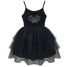 Girl's Black Ballerina Butterfly Tutu Dress, Boho, Wedding, Birthday, 3-7 Year