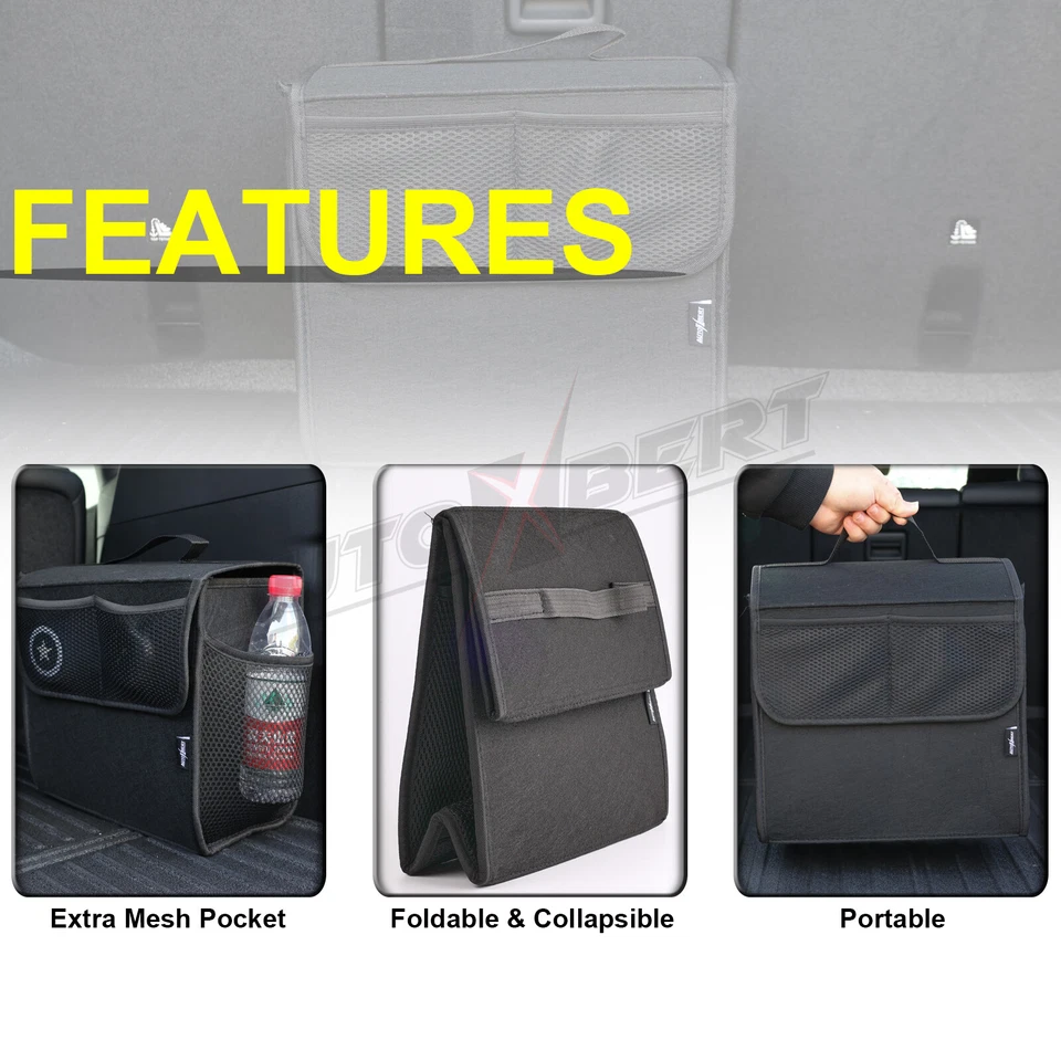 Universal Car Boot Organizer Rear Trunk Felt Storage Bag Foldable Net Pockets. - Image 4 of 4