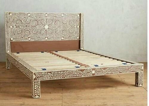 Antique Indian Handmade Bone Inlay Floral Bed King size  - Picture 1 of 2