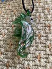 Blown Glass Seahorse green Multicolor Pendant/art blown glass nautical jewelry