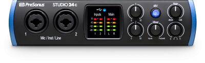 Presonus STUDIO 24C 2x2 USB-C Audio MIDI Recording Interface, 2 XMAX Mic Preamps