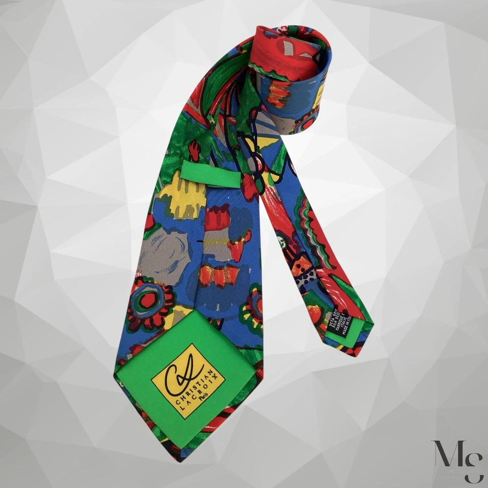 CHRISTIAN LACROIX Multicolor Art Print Silk Tie Made In Italy W: 3.9" EX COND - Image 2 of 4