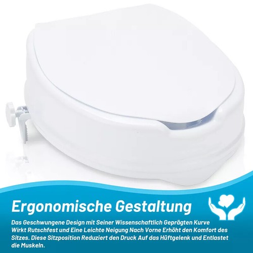 Toilettensitzerhöhung 10 cm mit Deckel WC Sitz Erhöhung rutschfest Medical Weiß - Bild 6 von 9
