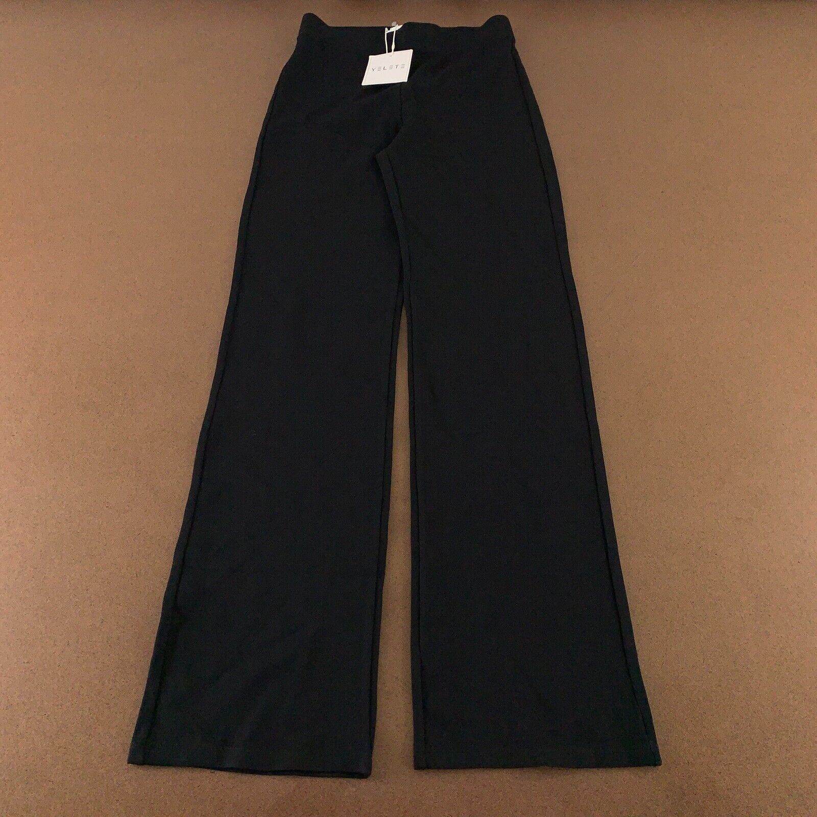 Yelete Women's Size Large Black Stretch Knit High Rise Pull On Wide Leg Pant NWT