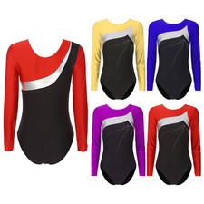 Women's Shiny Rhinestone Gymnastics Dance Leotards Long Sleeve Unitards Bodysuit