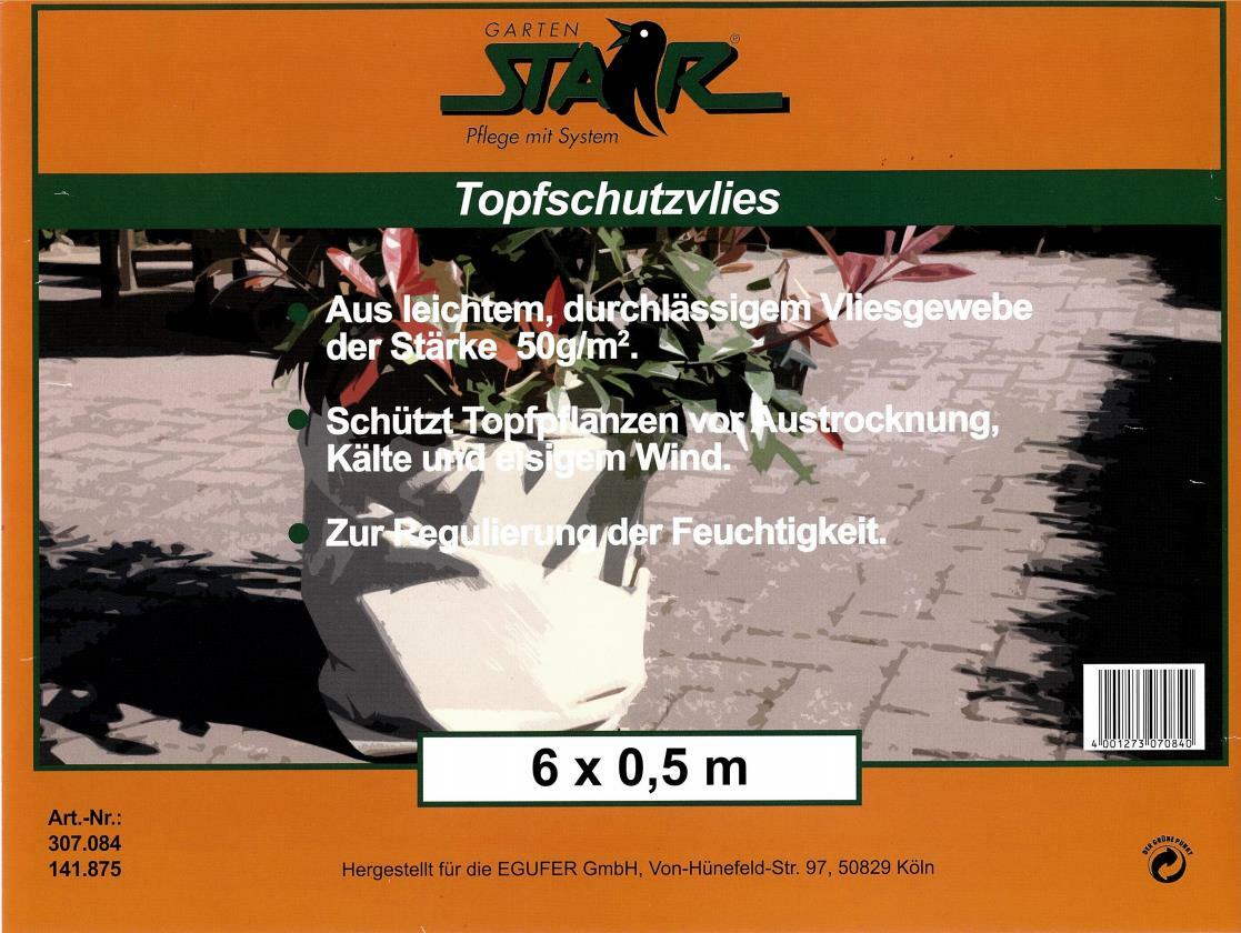 Topfschutzvlies (1,33 €/m²) Garten Star  Maße: 6 x 0,5m Stärke:50g/m²  950307084