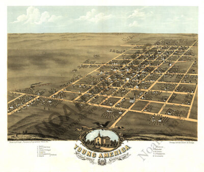 Panoramic Map of Young America Illinois 16x20