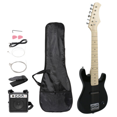 Kids 30''  Beginner Guitar With Amp Case Electric Guitar Accessories Pack Black