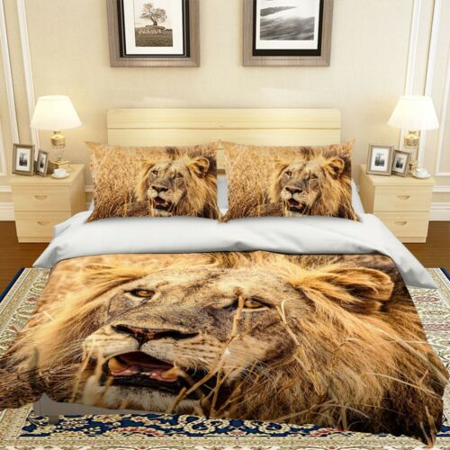 3D Grass Lion N1213 Animal Bed Pillowcases Quilt Duvet Cover Queen King Fay