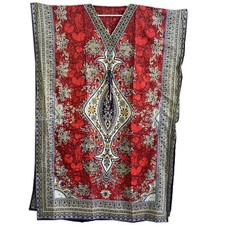 Long Polyester Kafta Ladies Red Dashiki Print Beach Cover up L-52"
