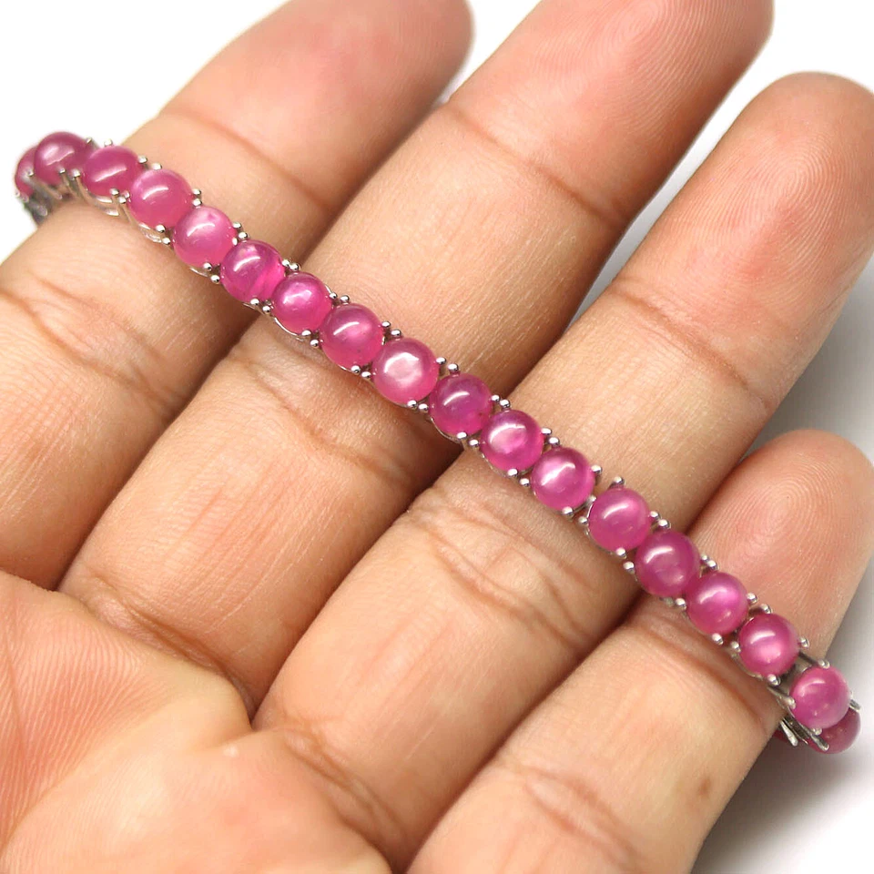 Драгоценные камни с подогревом 5 мм. Браслет из стерлингового серебра 925 пробы с розовым рубином 10,5 дюйма - Изображение 2 из 4