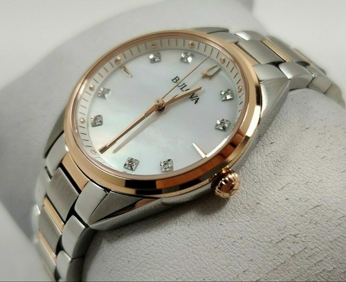Bulova 98P183 Sutton 8 Diamonds Two Tone White MOP Dial Sapphire Reloj de mujer - Imagen 4 de 12