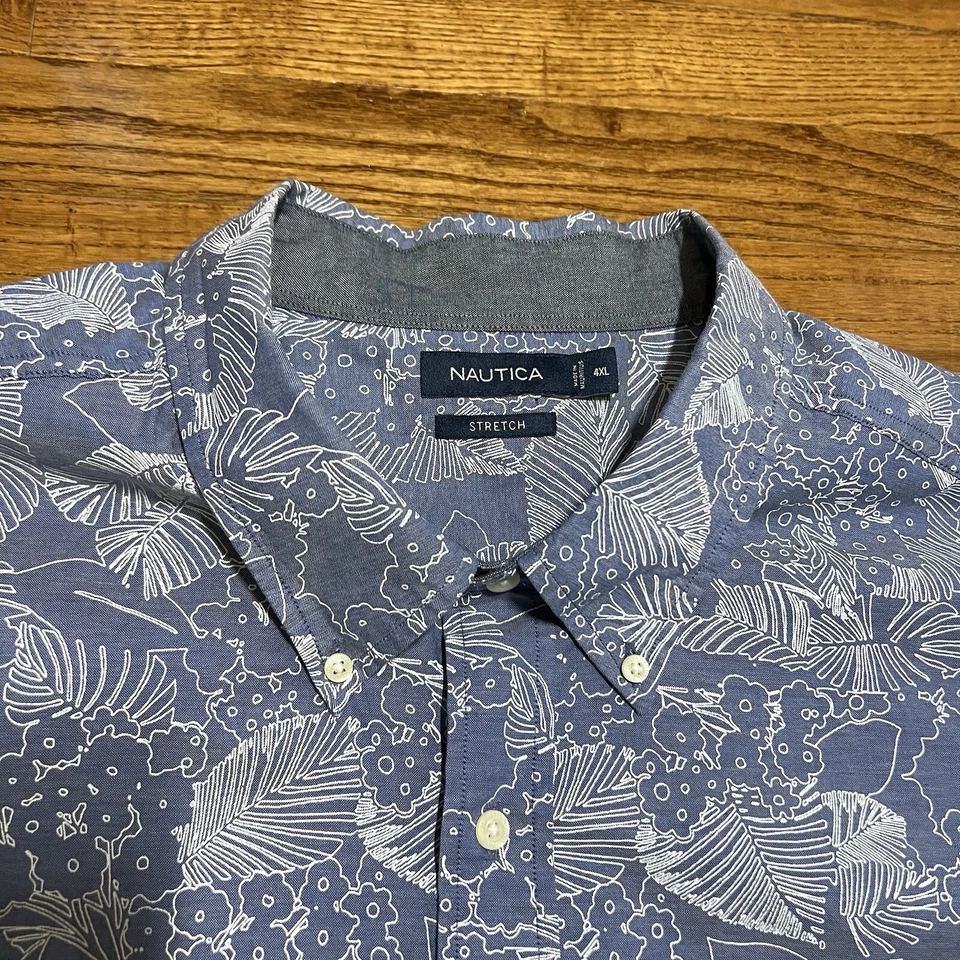 Camisa Nautica Para Hombres 4XL Azul Elastizada Hawaiana Informal Con Botones Bolsillo Floral Foto 3 de 4