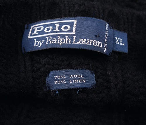 Polo Ralph Lauren Black LINEN WOOL CableKnit Crewneck Pullover Jumper Sweater XL - Picture 4 of 4